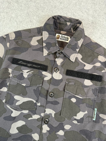 BAPE Desert Camo Velcro Logo Button Up Tee Black/Grey (USED)