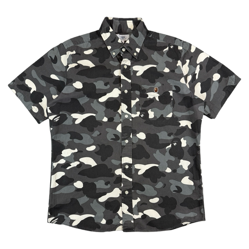 BAPE Camo Pocket Emblem Button Up Shirt Black/Grey (USED) | Vintage Clothing Store Canada