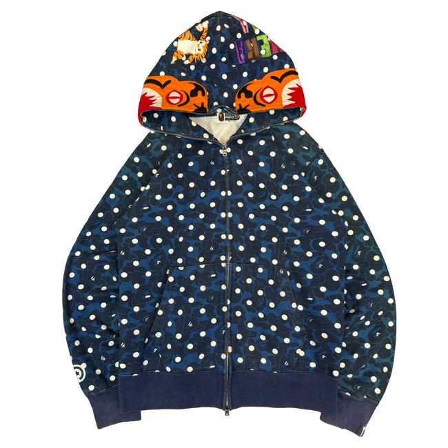 BAPE ABC Camo Polka Dot Shark Full Zip Hoodie Navy (USED)