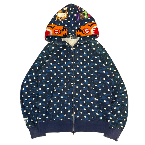 BAPE ABC Camo Polka Dot Shark Full Zip Hoodie Navy (USED) | Vintage Clothing Store Canada