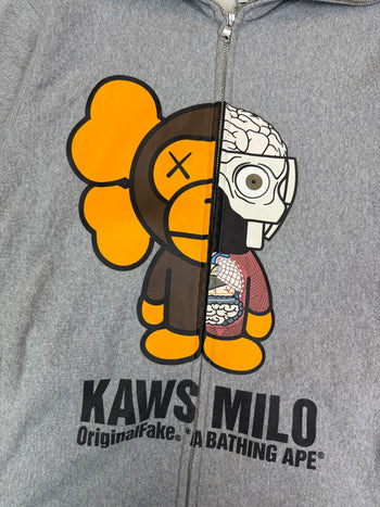 BAPE x Original Fake x Kaws Baby Milo Full Zip Hoodie Grey (USED)