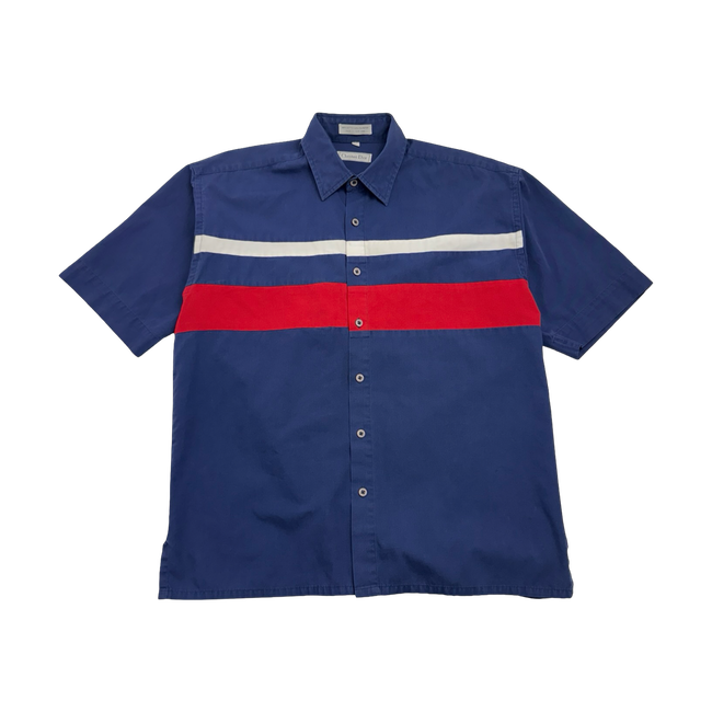 Vintage Christian Dior Striped Polo Button Up Shirt Navy blue