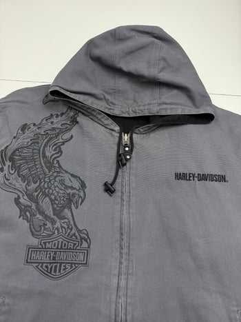 (3XL) Vintage Harley Davidson Hooded Canvas Reversible Jacket