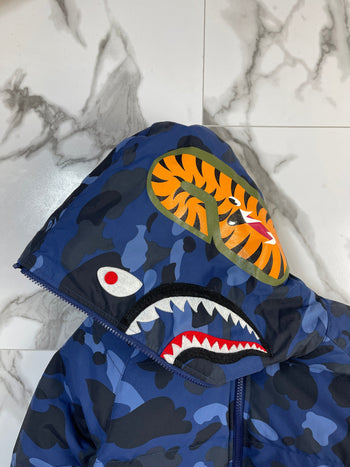 BAPE Color Camo Shark Hoodie Down Jacket Navy (USED)