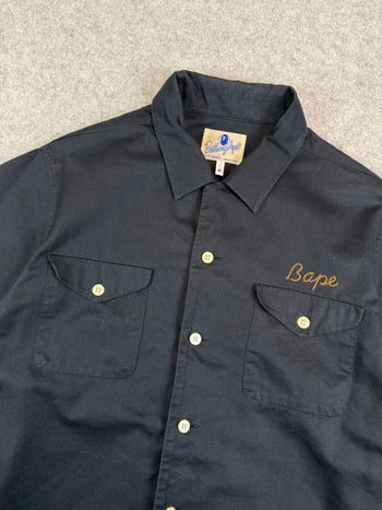 BAPE Stiched Logo Button Up Tee Black (USED)