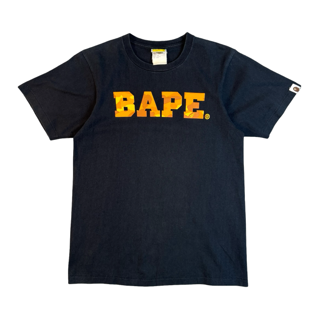 BAPE Orange Camo Spellout Tee Black (USED)