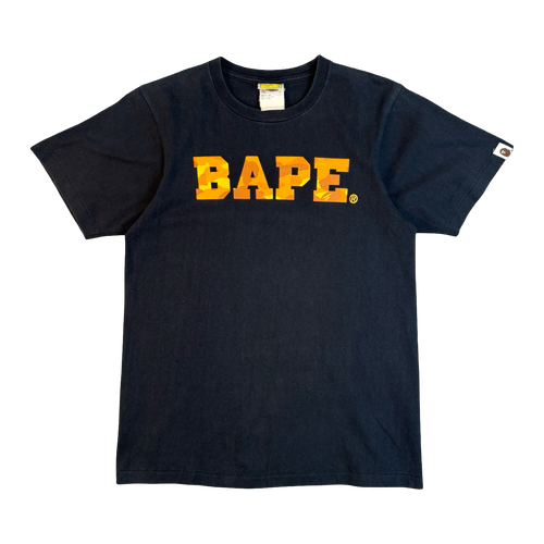 BAPE Orange Camo Spellout Tee Black (USED) | Vintage Clothing Store Canada