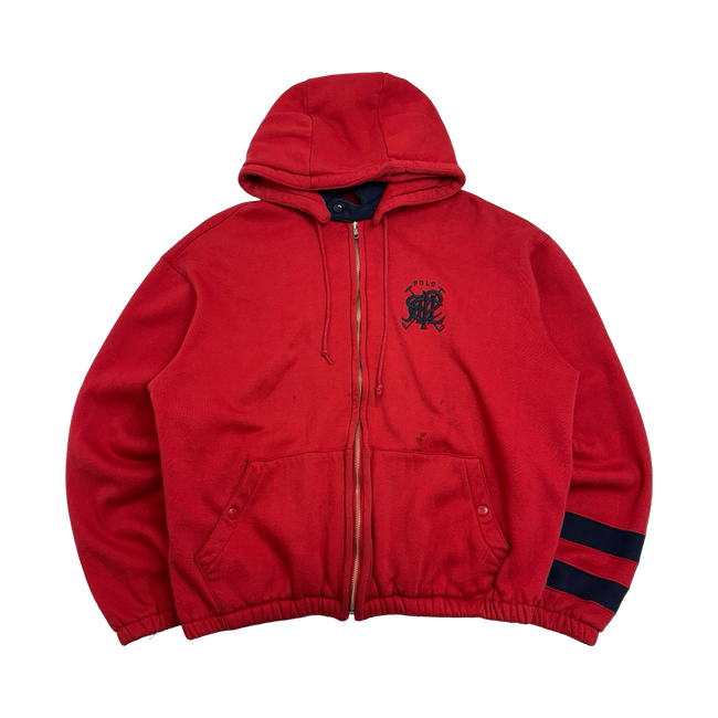 Vintage Polo Ralph Lauren Button Zip-up Hoodie Red