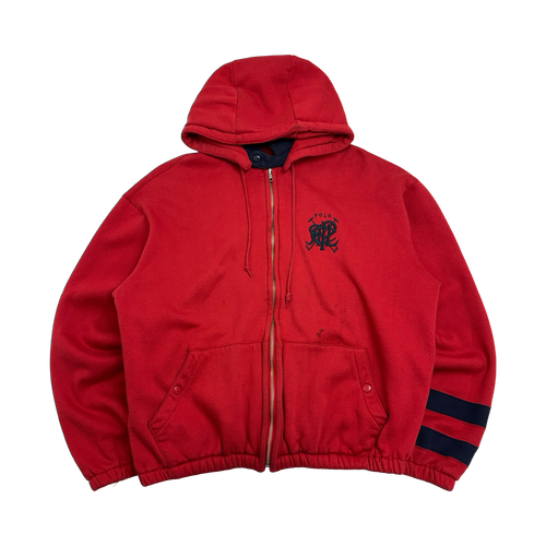 Vintage Polo Ralph Lauren Button Zip-up Hoodie Red | Vintage Clothing Store Canada