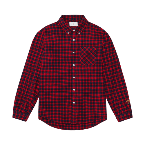 OVO Plaid Pom Pom Flannel Shirt Red/Black | Vintage Clothing Store Canada