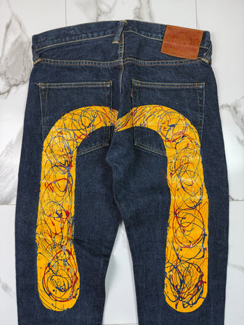 Vintage Evisu Lot 2000 Daicock Paint Splatter Denim Pants