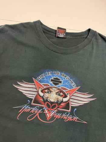 Vintage 2000s Harley Davidson Who Let The Hogs Out Tee Black