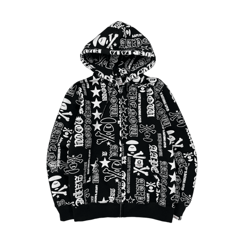 2014 AAPE Script All Over Hoodie Black (USED) | Vintage Clothing Store Canada