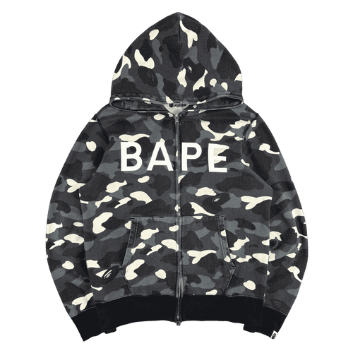 BAPE City Camo Spell Out Full Zip Hoodie Grey (USED) | Vintage Clothing Store Canada