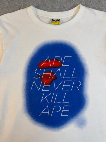BAPE Ape Shall Never Kill Ape Spray Tee White/Blue