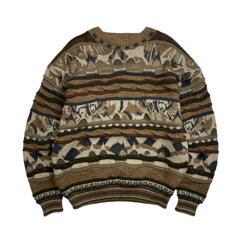 Vintage Tosani 3D Textured Knit Sweater Brown | Vintage Clothing Store Canada
