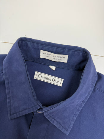 Vintage Christian Dior Striped Polo Button Up Shirt Navy blue