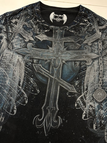 Vintage Y2K Carbon Black Cross Wings Tee Black