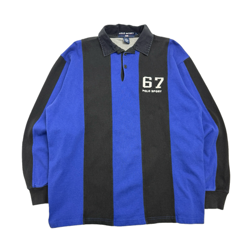 Vintage Polo Ralph Lauren Sport Rugby L/S Striped Black/Blue | Vintage Clothing Store Canada