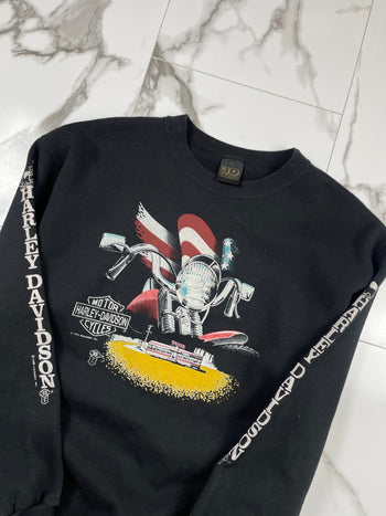 Vintage 1990 3D Emblem Harley Davidson Sweatshirt Black