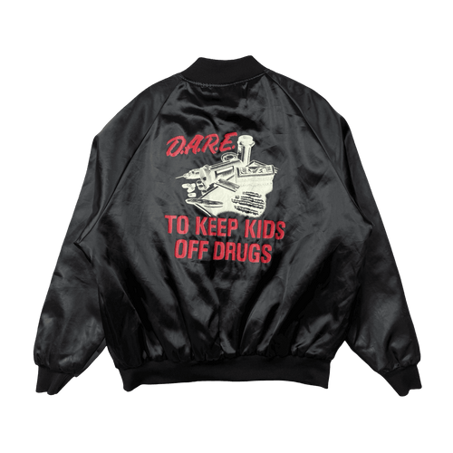 Vintage 90’s D.A.R.E To Keep Kids Off Drugs Satin Bomber Jacket Black | Vintage Clothing Store Canada