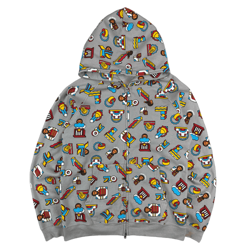 BAPE Baby Milo All Over Full Zip Hoodie Grey (USED) | Vintage Clothing Store Canada