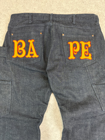 BAPE Embroidered Spell Out Double Knee Denim Jeans (USED)