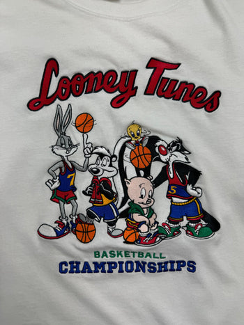 (L) Vintage '93 Looney Tunes Basketball L/S Tee White