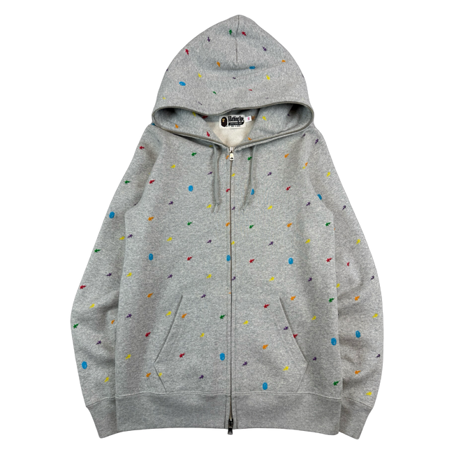 BAPE Apestar Scattered Logo Full Zip Up Hoodie Grey (USED)
