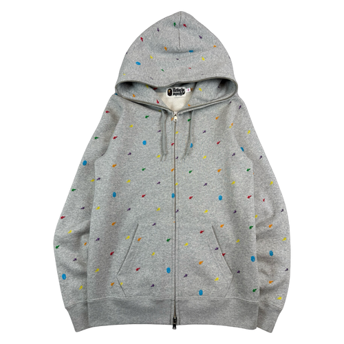BAPE Apestar Scattered Logo Full Zip Up Hoodie Grey (USED) | Vintage Clothing Store Canada