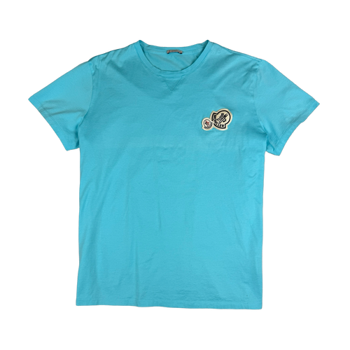 Moncler Multi Logo Tee Light Blue (USED) | Vintage Clothing Store Canada