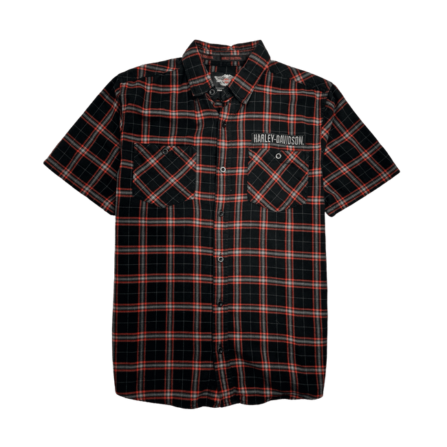 (M) Vintage Harley Davidson Short Sleeve Button-Up Plaid