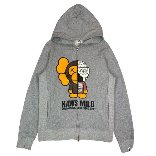 BAPE x Original Fake x Kaws Baby Milo Full Zip Hoodie Grey (USED) | Vintage Clothing Store Canada