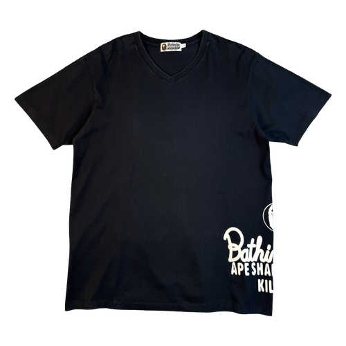 BAPE Rope Side Logo V Neck Tee Black (USED) | Vintage Clothing Store Canada