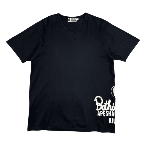BAPE Rope Side Logo V Neck Tee Black (USED) | Vintage Clothing Store Canada