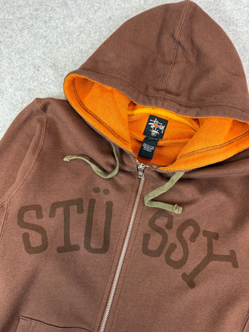 Stussy Brown Orange Logo Zip Up Hoodie (USED)