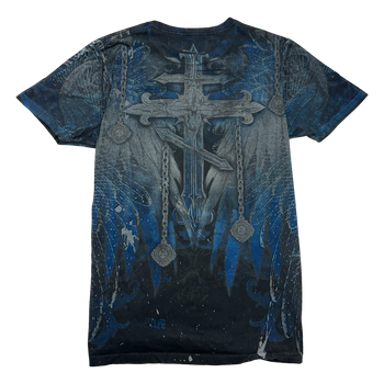 Vintage Y2K Carbon Black Cross Wings Tee Black
