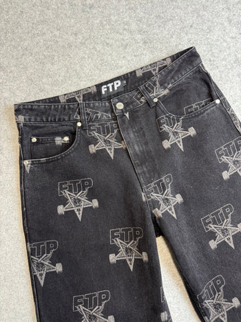FTP x Thrasher All Over Denim Pants Black (USED)