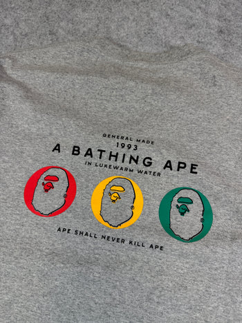 BAPE Rasta 3 Ape Heads Tee Grey