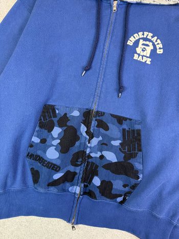 BAPE x Undefeated Camo Relaxed Zip Hoodie Navy (USED)