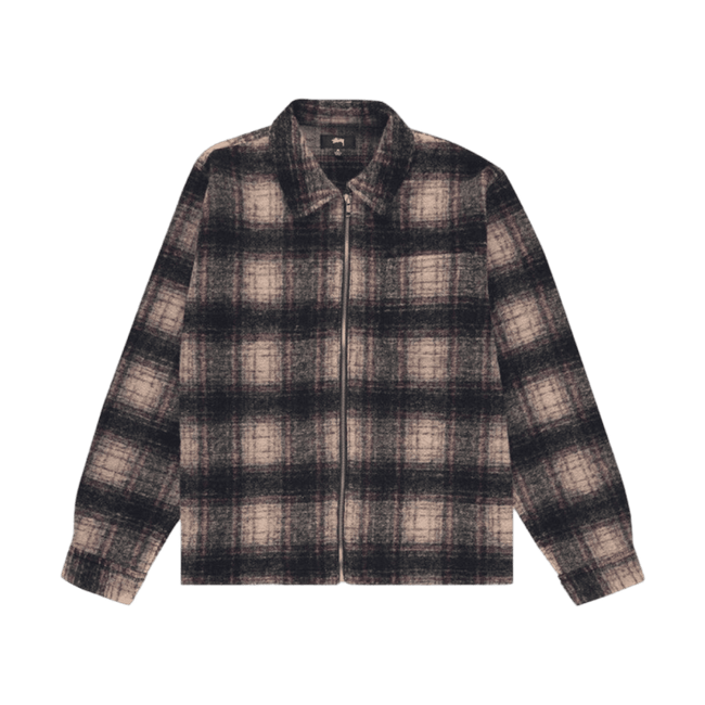 Stussy Wool Plaid Zip Long-Sleeve Shirt Lilac