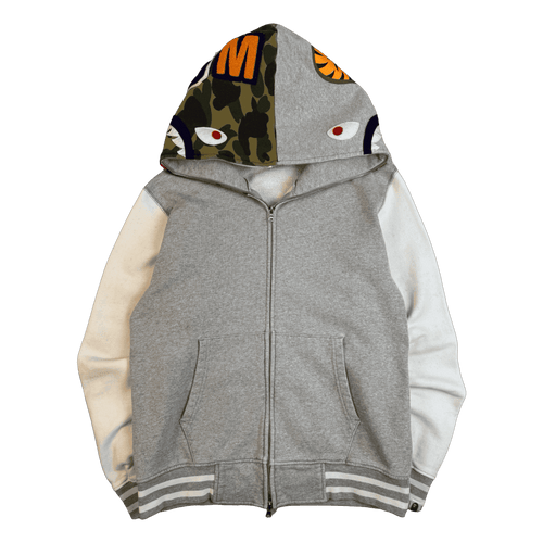 BAPE Camo Shark Hood Full Zip Hoodie Grey (USED) | Vintage Clothing Store Canada