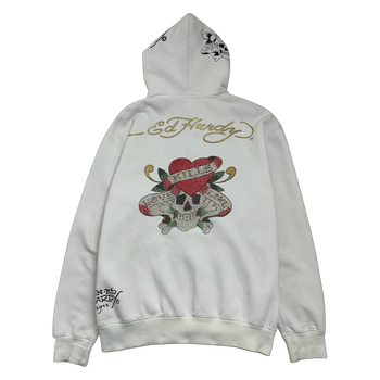 Vintage Y2K Ed Hardy Love Kills Slowly Rhinestone Hoodie White