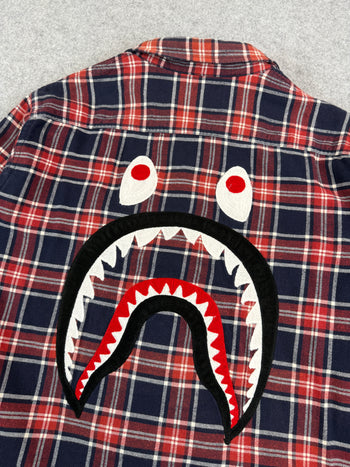 BAPE Shark Flannel Button Up L/S Burgundy (USED)