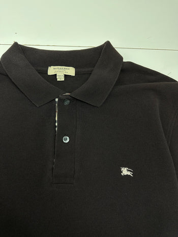 Vintage Burberry Embroidered Logo Polo Tee Black