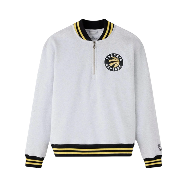 OVO x Toronto Raptors Quarter Zip Mock Neck Sweatshirt Ash Heather Grey