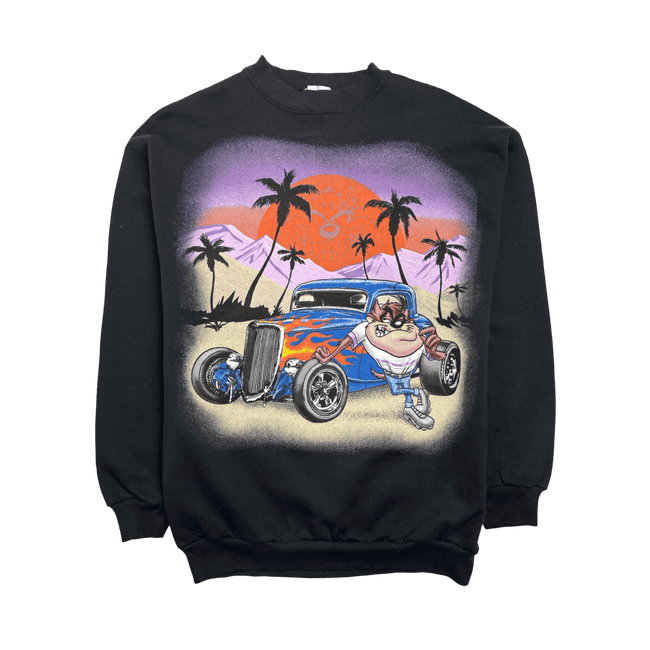 (L) Vintage '97 Looney Tunes Taz Hot Rod Sweatshirt Black