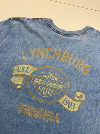 Vintage 1996 Harley Davidson Lynchburg Virginia Cropped Tee Blue