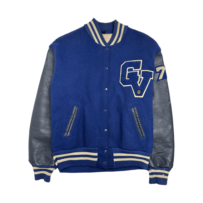 (M) Vintage Button Varsity Jacket Blue