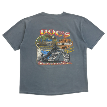 Vintage 1995 Harley Davidson Shawano Wisconsin Tee Faded Blue